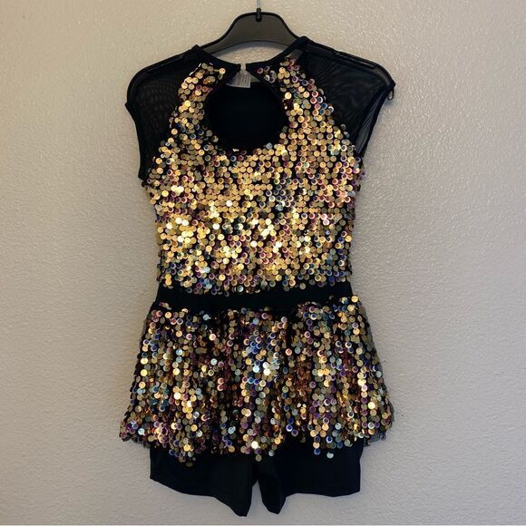 WEISSMAN Dance Costume sequin gold biketard jazz I'm Stuck 10422 Child LC - Picture 3 of 10